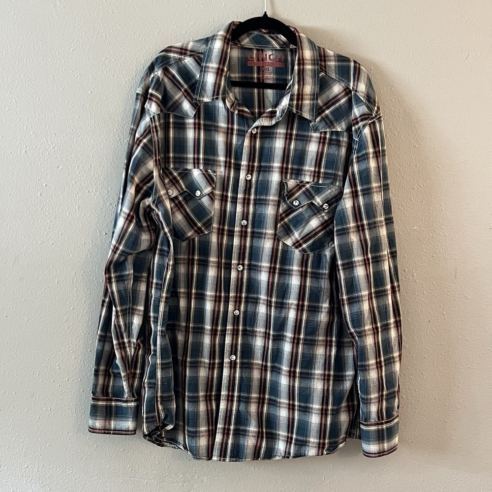 Cinch Modern Fit Western Shirt Mens XXL Blue Plaid Pearl Snap Rodeo Cowboy Shirt